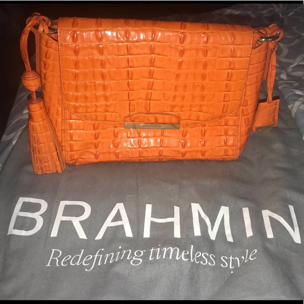 Brahmin Bag used one time. Sloan Flap Persimmon Strada Genuine Leather.